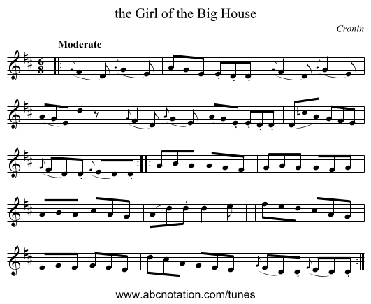the Girl of the Big House - staff notation