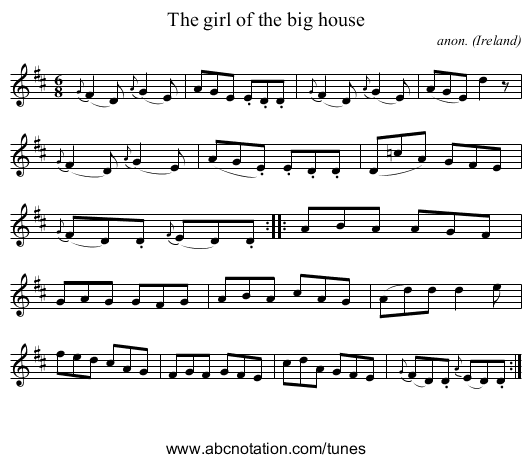 The girl of the big house - staff notation