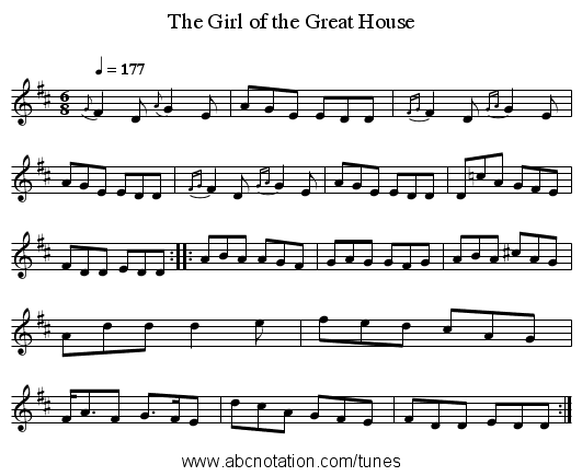 The Girl of the Great House - staff notation