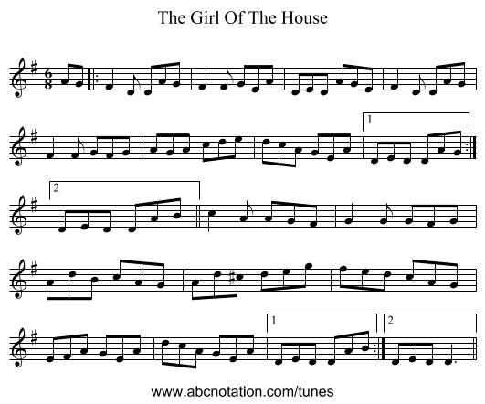 The Girl Of The House - staff notation