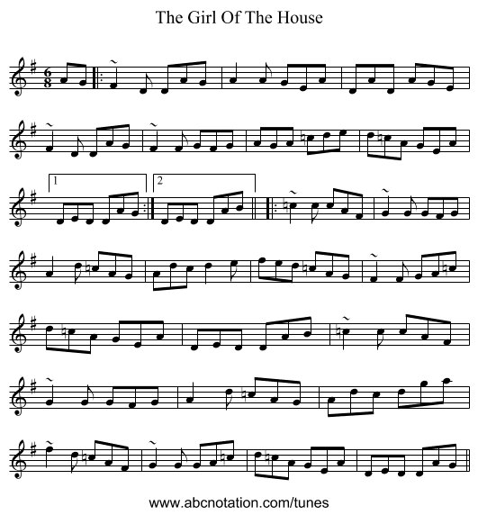 The Girl Of The House - staff notation