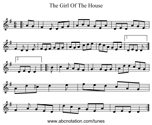 The Girl Of The House - staff notation