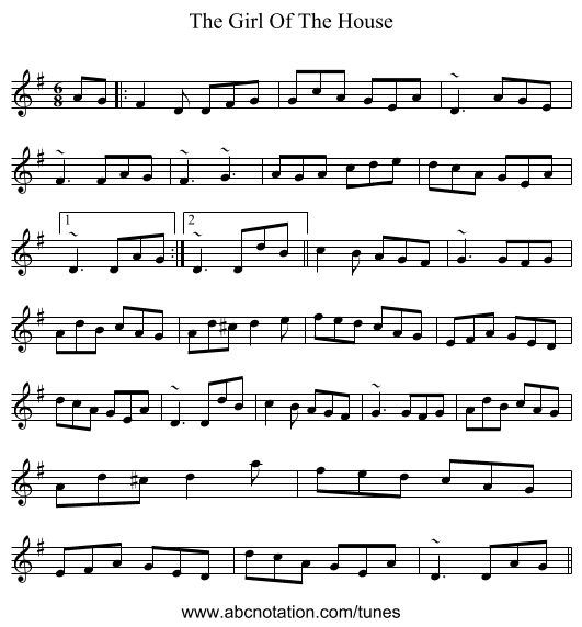 The Girl Of The House - staff notation