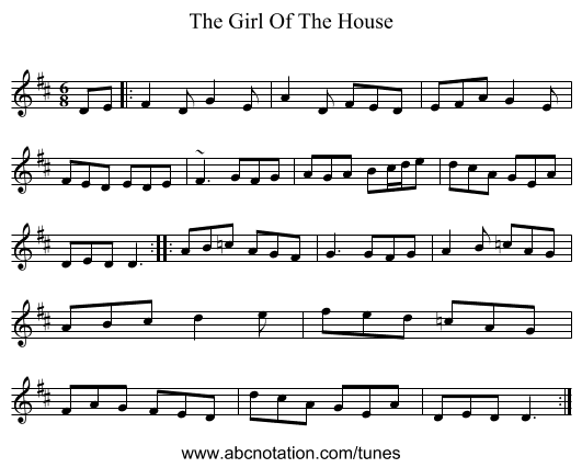 The Girl Of The House - staff notation