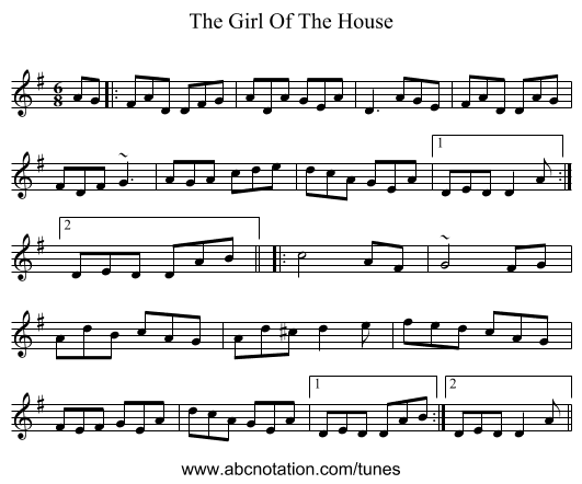 The Girl Of The House - staff notation