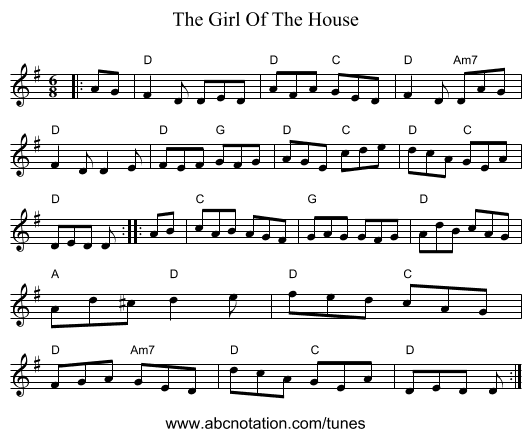 The Girl Of The House - staff notation