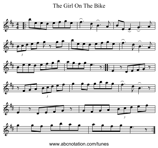 The Girl On The Bike - staff notation