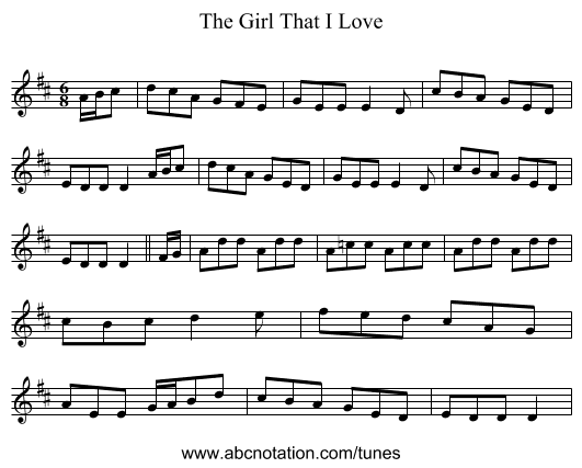The Girl That I Love - staff notation