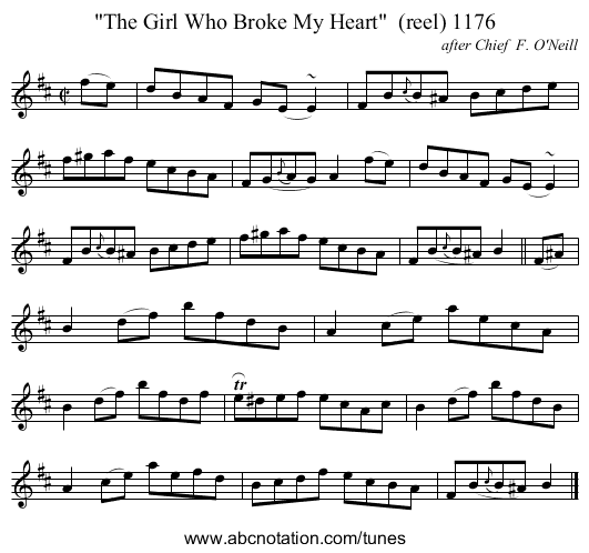 The Girl Who Broke My Heart  (reel) 1176 - staff notation