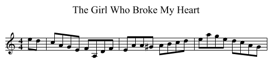 The Girl Who Broke My Heart - staff notation