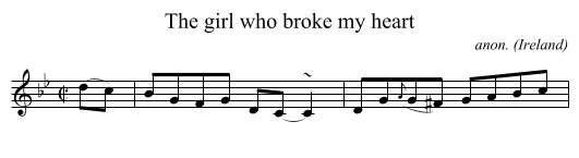 The girl who broke my heart - staff notation