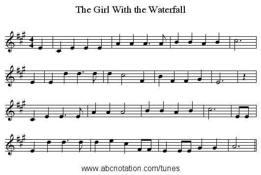 The Girl With the Waterfall - staff notation