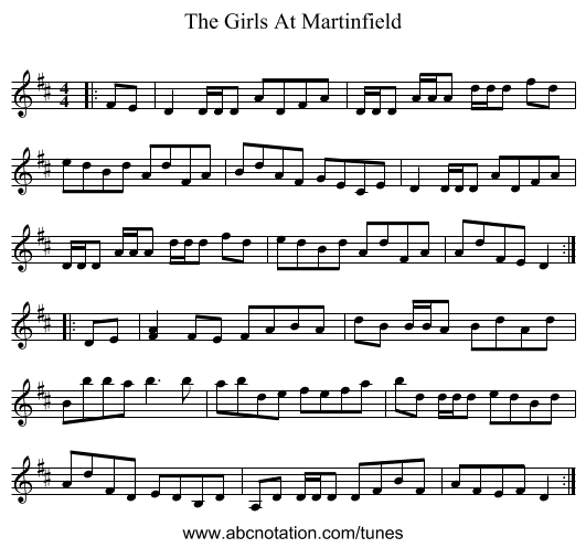 The Girls At Martinfield - staff notation