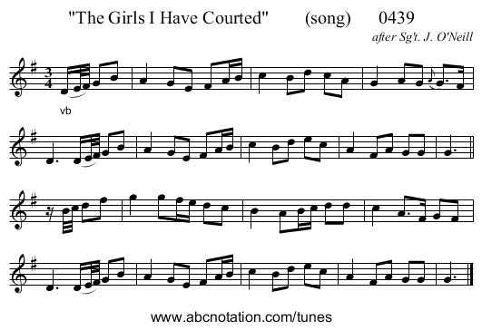The Girls I Have Courted        (song)      0439 - staff notation