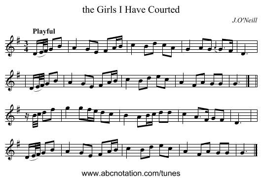 the Girls I Have Courted - staff notation