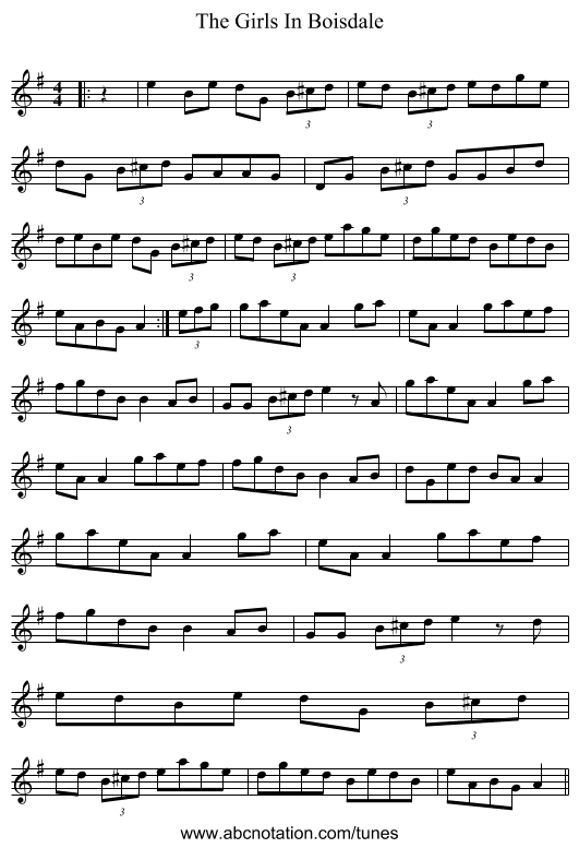 The Girls In Boisdale - staff notation