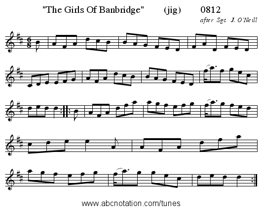 The Girls Of Banbridge        (jig)        0812 - staff notation