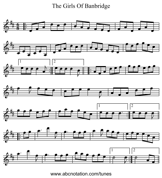 The Girls Of Banbridge - staff notation