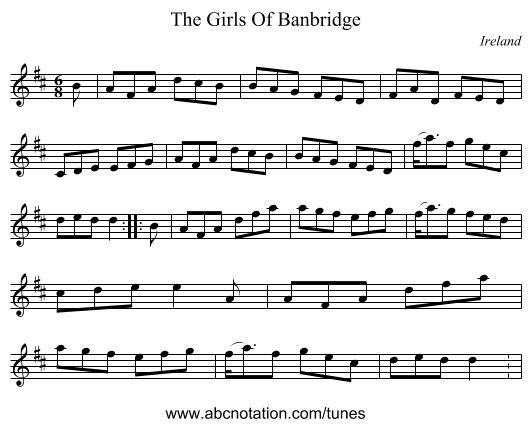 The Girls Of Banbridge - staff notation