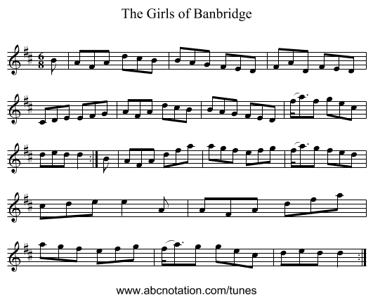 The Girls of Banbridge - staff notation