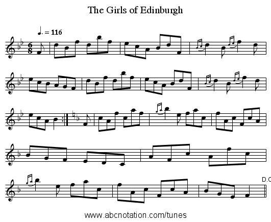 The Girls of Edinburgh - staff notation