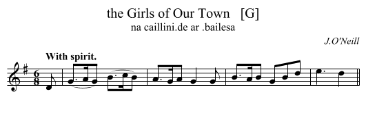 the Girls of Our Town   [G] - staff notation