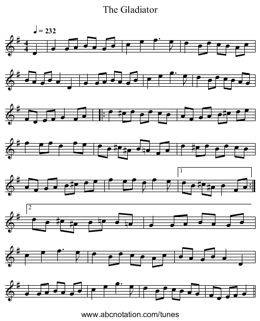 The Gladiator - staff notation