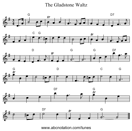 The Gladstone Waltz - staff notation