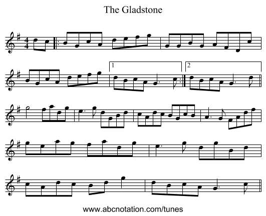 The Gladstone - staff notation