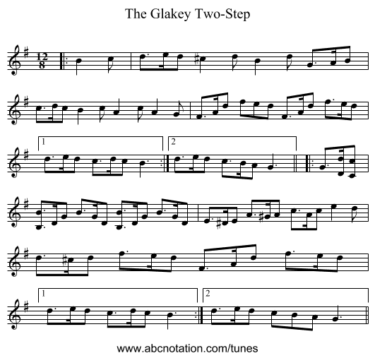 The Glakey Two-Step - staff notation