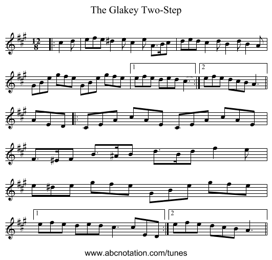 The Glakey Two-Step - staff notation