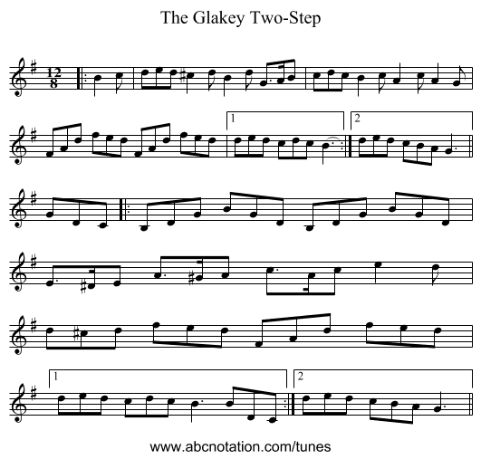The Glakey Two-Step - staff notation