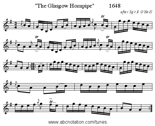 The Glasgow Hornpipe          1648 - staff notation