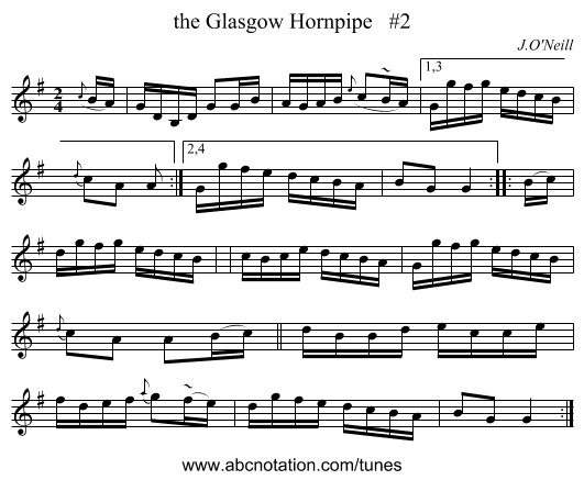 the Glasgow Hornpipe #2 - staff notation
