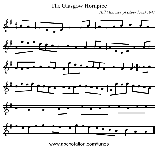 The Glasgow Hornpipe - staff notation