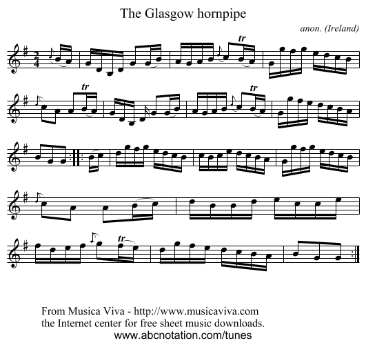 The Glasgow hornpipe - staff notation