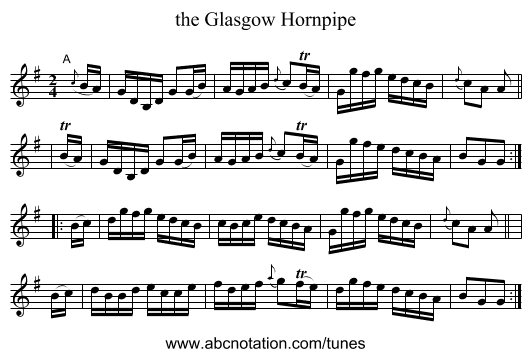 the Glasgow Hornpipe - staff notation