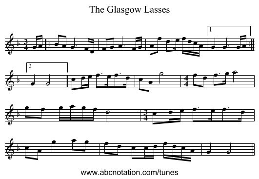 The Glasgow Lasses - staff notation