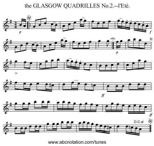 the GLASGOW QUADRILLES No.2.--l'Etè. - staff notation