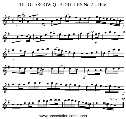 The GLASGOW QUADRILLES No.2.--l'Et&egrave;. - staff notation