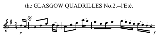 the GLASGOW QUADRILLES No.2.--l'Et&egrave;. - staff notation
