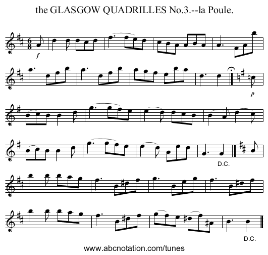 the GLASGOW QUADRILLES No.3.--la Poule. - staff notation