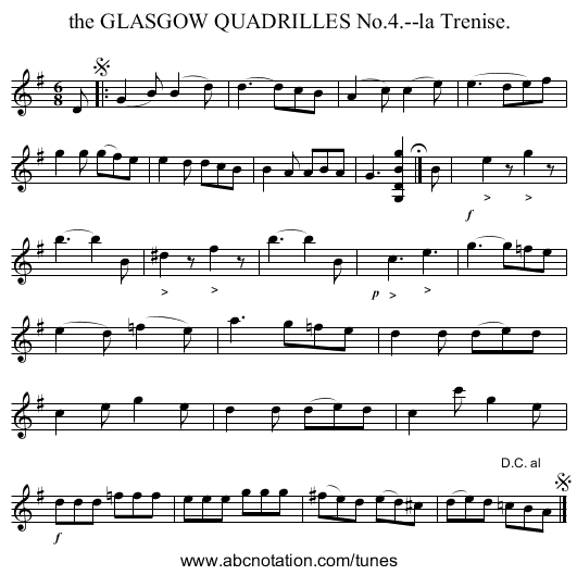 the GLASGOW QUADRILLES No.4.--la Trenise. - staff notation