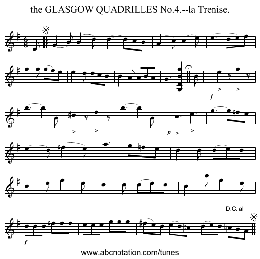 the GLASGOW QUADRILLES No.4.--la Trenise. - staff notation