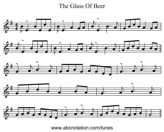 The Glass Of Beer - staff notation