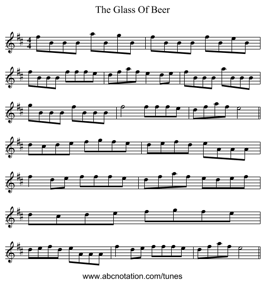 The Glass Of Beer - staff notation