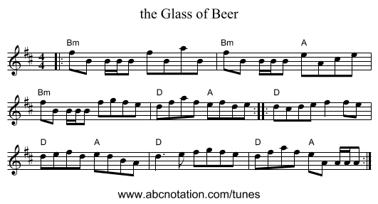 the Glass of Beer - staff notation