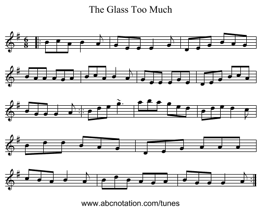 The Glass Too Much - staff notation