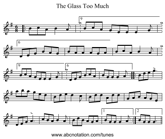 The Glass Too Much - staff notation