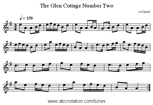 The Glen Cottage Number Two - staff notation